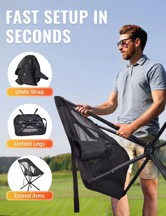 Portable Chairs for Adults Foldable, Lightweight with Cup Holder, Side Pocket and Carry Bag - Support 350 LBS
