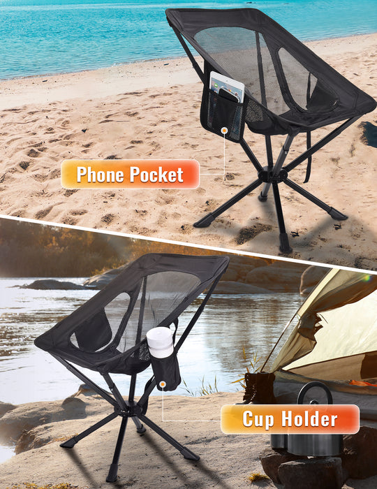 Portable Chairs for Adults Foldable, Lightweight with Cup Holder, Side Pocket and Carry Bag - Support 350 LBS
