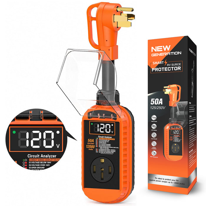Smart 50 Amp RV Surge Protector with Auto Shutoff & Reset