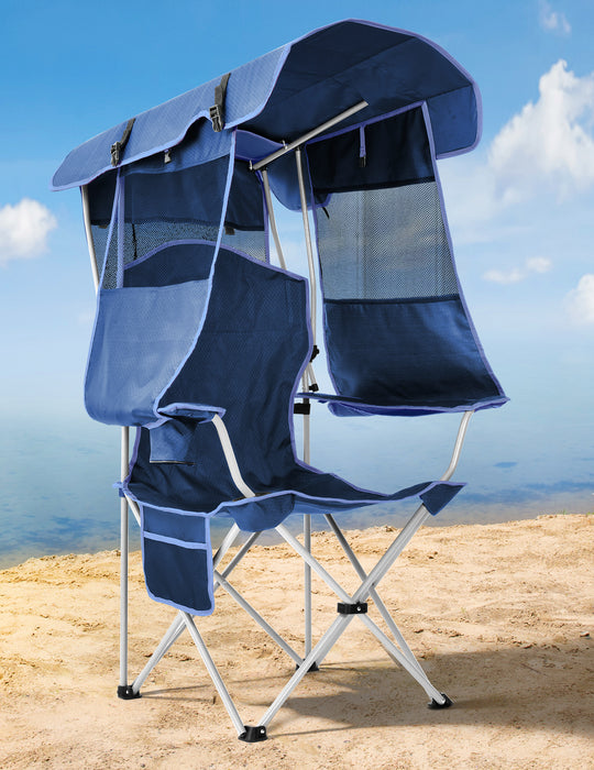 Beach Chair with Canopy Shade, Foldable with Cup Holder, Side Pocket- Support 330 LBS