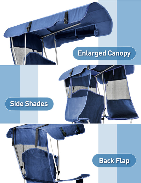 Beach Chair with Canopy Shade, Foldable with Cup Holder, Side Pocket- Support 330 LBS