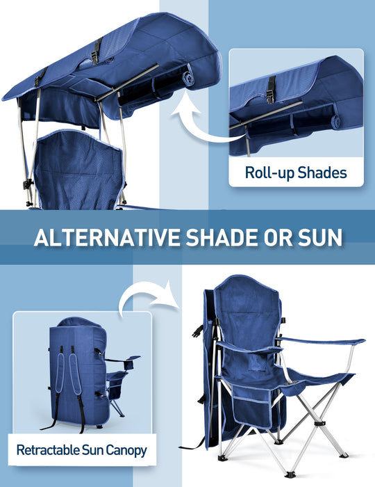 Beach Chair with Canopy Shade, Foldable with Cup Holder, Side Pocket- Support 330 LBS