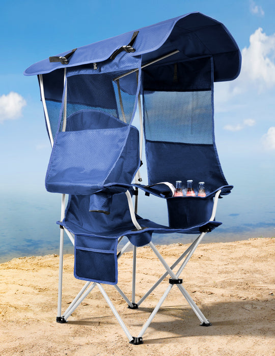 Canopy Beach Chair with Cooler, Cup Holder, Side Pocket - Support 330 LBS