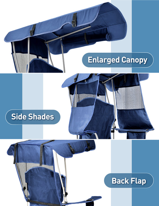 Canopy Beach Chair with Cooler, Cup Holder, Side Pocket - Support 330 LBS