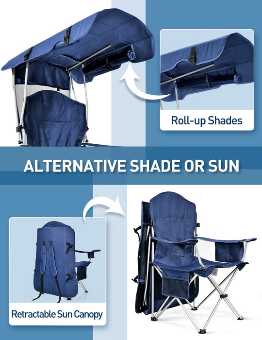 Canopy Beach Chair with Cooler, Cup Holder, Side Pocket - Support 330 LBS