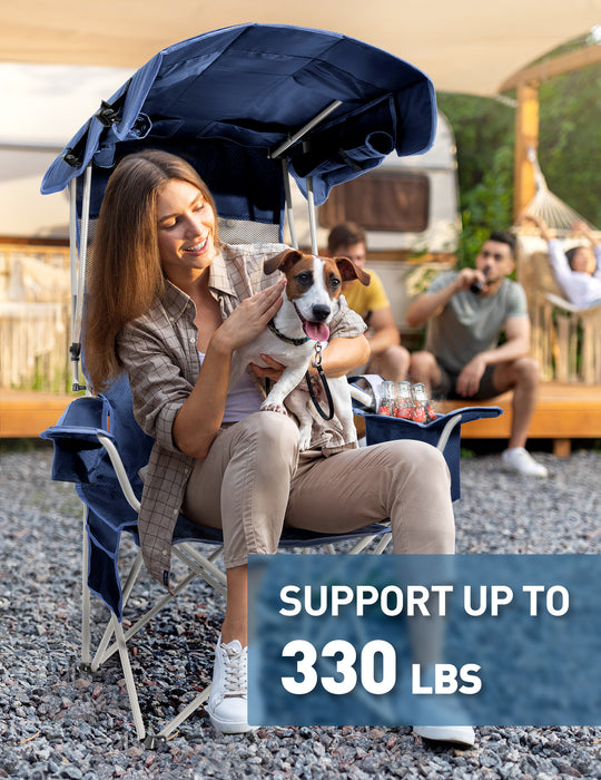 Canopy Beach Chair with Cooler, Cup Holder, Side Pocket - Support 330 LBS