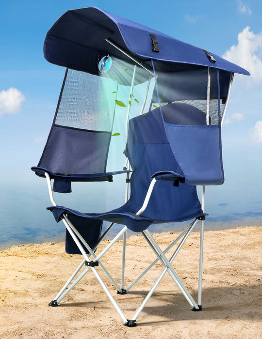 Canopy Beach Chair with Fan, Cup Holder, Side Pocket- Support 330 LBS