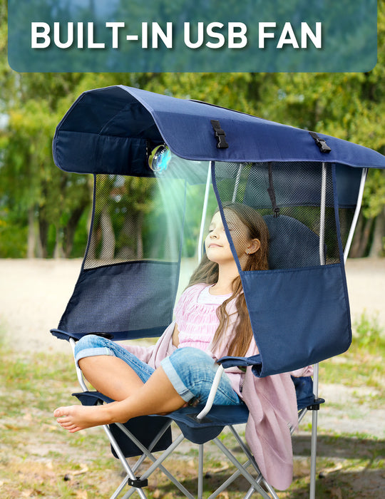 Canopy Beach Chair with Fan, Cup Holder, Side Pocket- Support 330 LBS