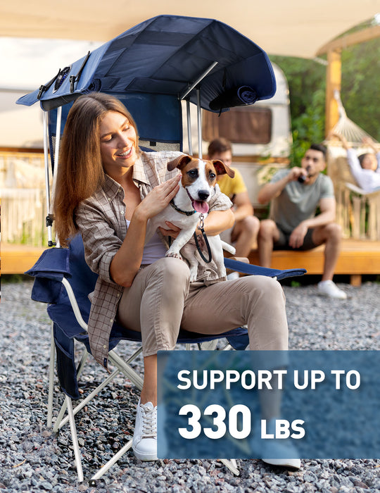 Canopy Beach Chair with Fan, Cup Holder, Side Pocket- Support 330 LBS