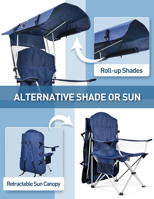 Canopy Beach Chair with Fan, Cup Holder, Side Pocket- Support 330 LBS