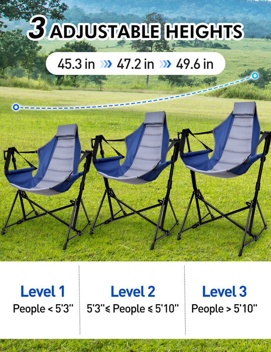 Portable Hammock Chair Camping with Adjustable Backrest, Headrest, Padded Seat, Cup Holder