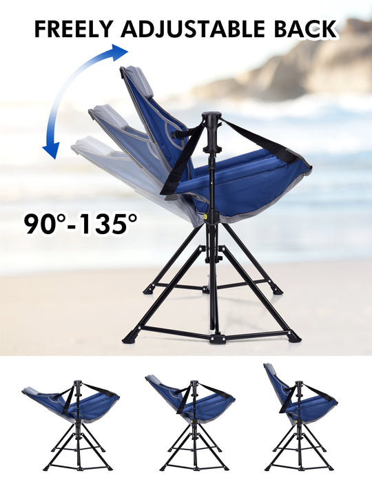 Portable Hammock Chair Camping with Adjustable Backrest, Headrest, Padded Seat, Cup Holder