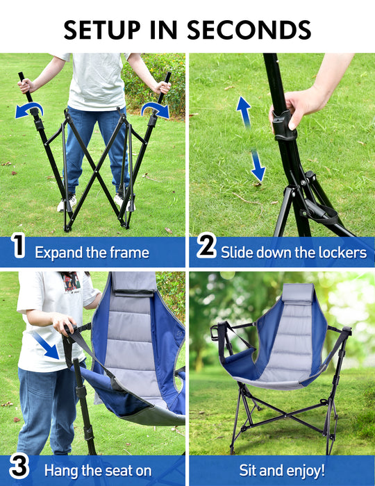 Portable Hammock Chair Camping with Adjustable Backrest, Headrest, Padded Seat, Cup Holder