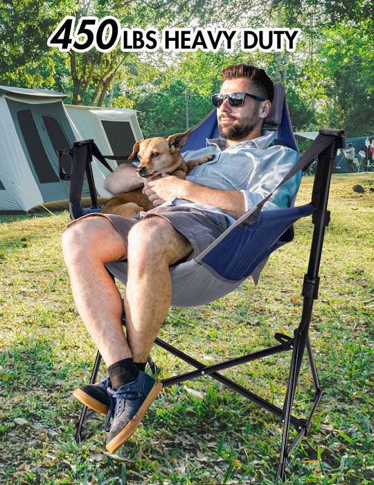 Portable Hammock Chair Camping with Adjustable Backrest, Headrest, Padded Seat, Cup Holder