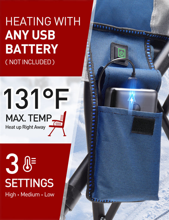 Heated Camping Chair for Adults, Heats Back and Seat, 3 Heat Levels