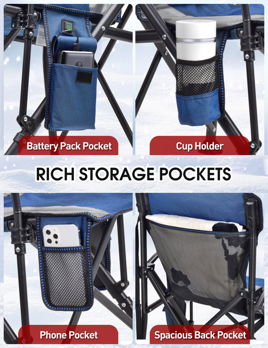 Heated Camping Chair for Adults, Heats Back and Seat, 3 Heat Levels